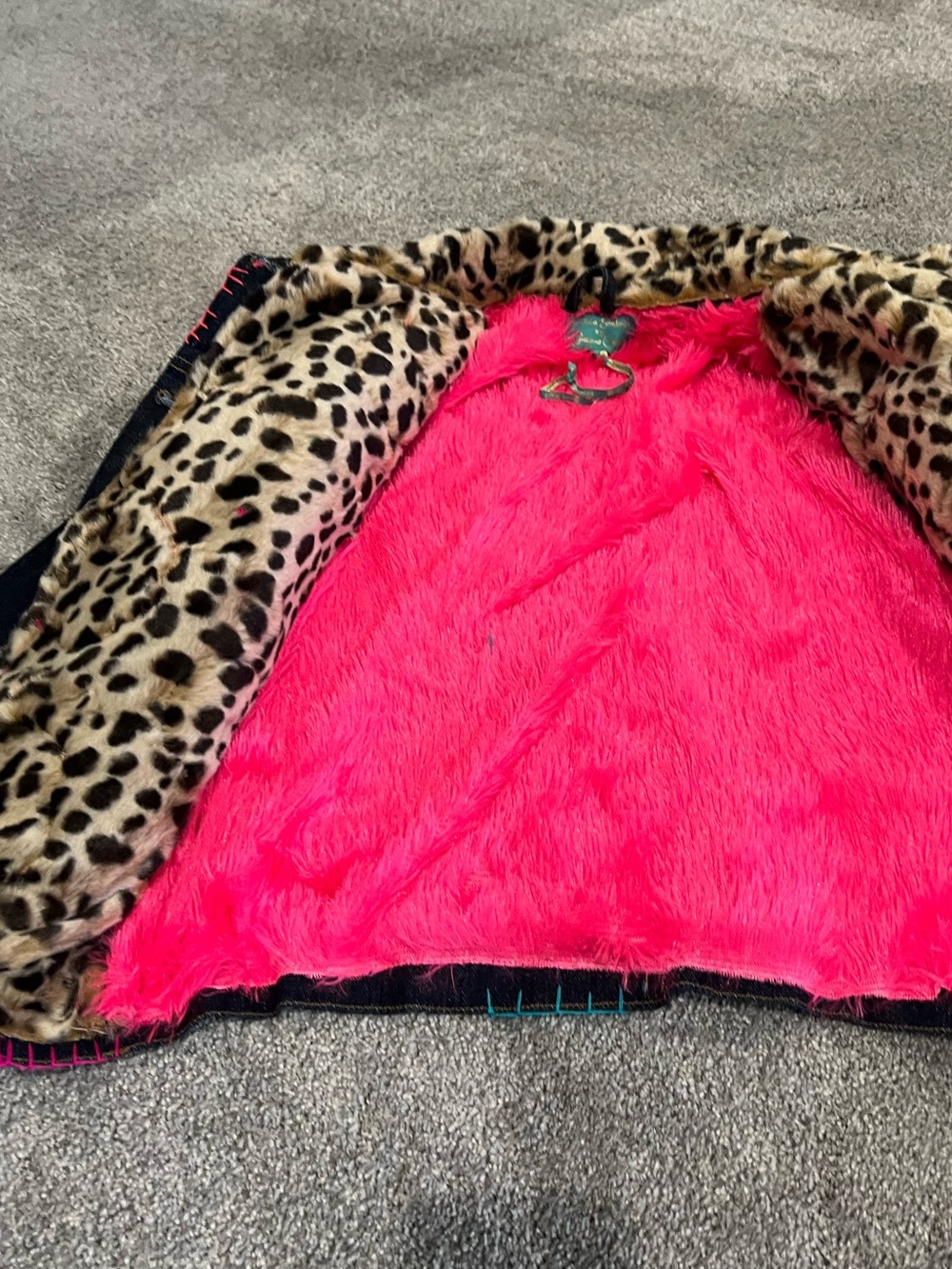 Antica Santoria Embroidered Denim Jacket with Fuschia and Leopard Trim - Picture 15 of 15